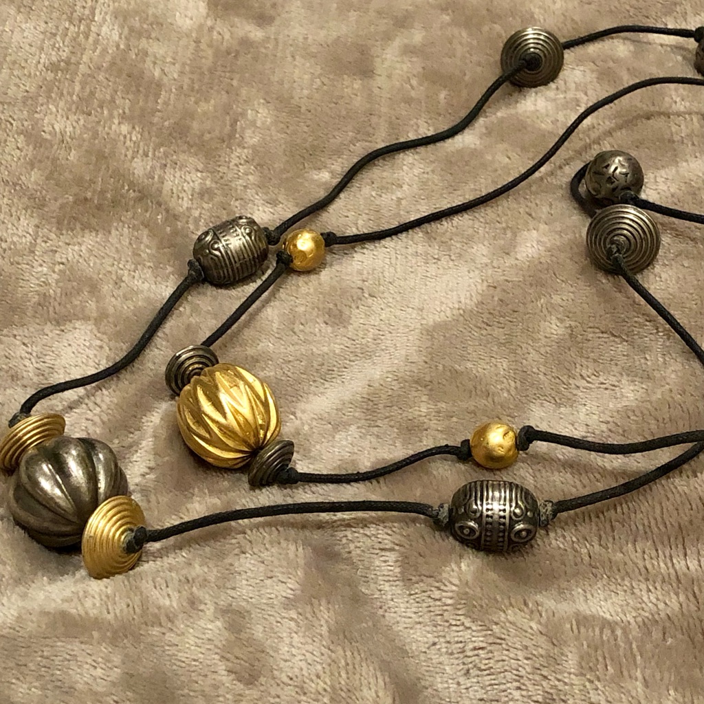 Vintage Silver Gold Toned Barrels Spinners Beaded Necklace